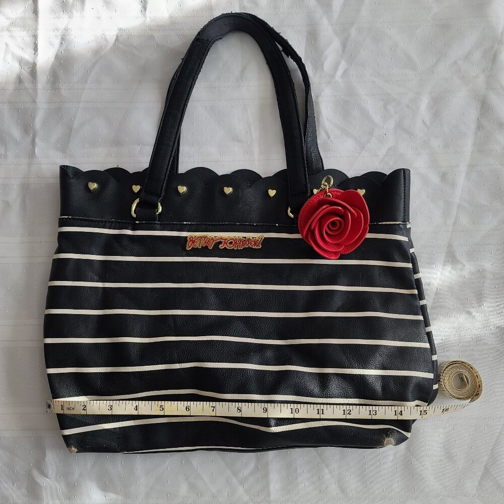 Betsey Johnson Rose from B & W Striped bag. Bag included READ